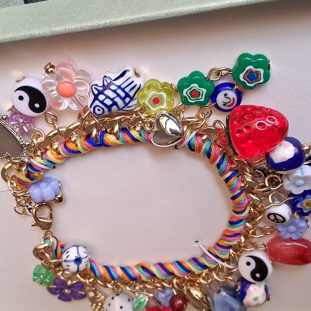 Multicolor Ceramic & Cubic Zirconia Charm Bracelet. NIB. Absolutely Gorgeous!!💜 - Picture 5 of 13